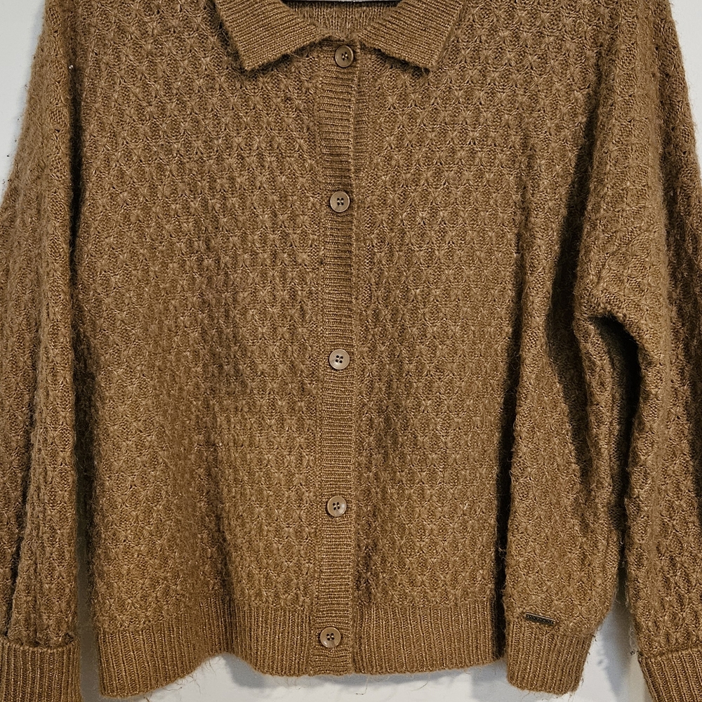 Brown Textured Button-Up Cardigan